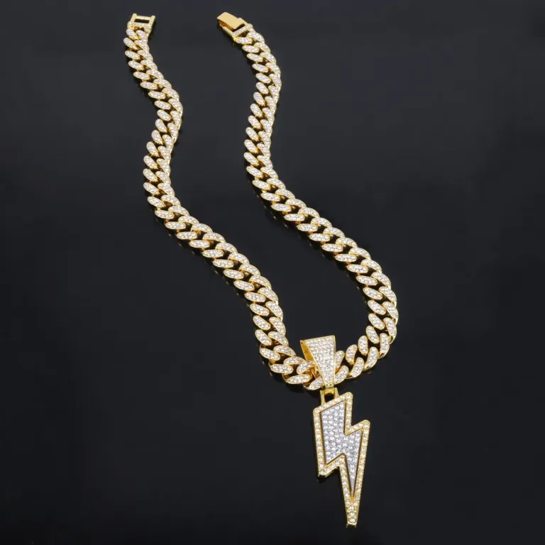 Iced Lightning Bolt Pendant Chain for Hip Hop Style