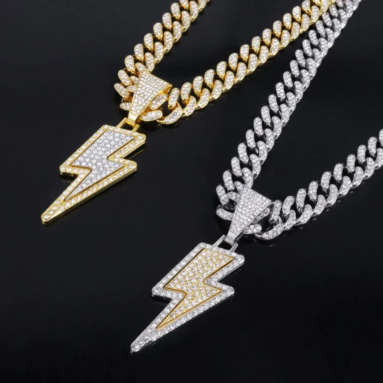 Iced Lightning Bolt Pendant Chain for Hip Hop Style