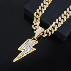Iced Lightning Bolt Pendant Chain for Hip Hop Style