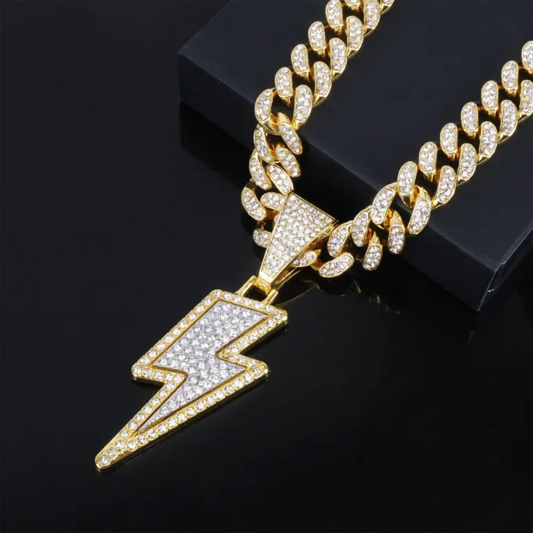Iced Lightning Bolt Pendant Chain for Hip Hop Style