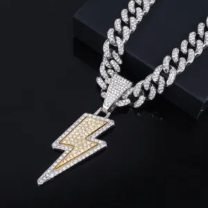 Iced Lightning Bolt Pendant Chain for Hip Hop Style