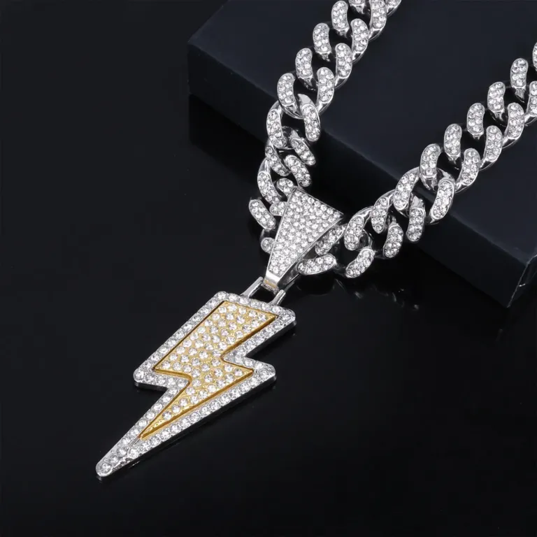 Iced Lightning Bolt Pendant Chain for Hip Hop Style