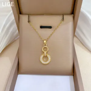 Interlocking Circle Necklace and Earrings Set with Crystal Accents Necklace