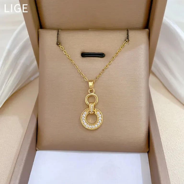 Interlocking Circle Necklace and Earrings Set with Crystal Accents Necklace