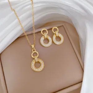 Interlocking Circle Necklace and Earrings Set with Crystal Accents Necklace
