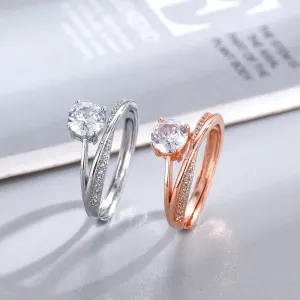 Open Zirconia Ring with Sparkling Pave Accents