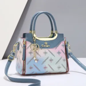 Printed Large Capacity Tote Bag with Shoulder Strap blue