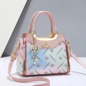 Printed Large Capacity Tote Bag with Shoulder Strap pink
