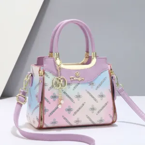 Printed Large Capacity Tote Bag with Shoulder Strap purple