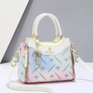Printed Large Capacity Tote Bag with Shoulder Strap white