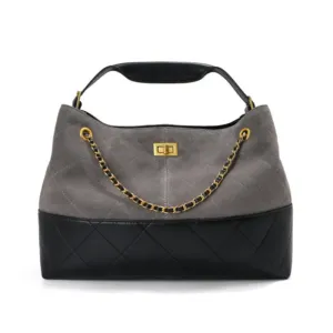 Quilted Bucket Shoulder Bag with Chain Strap for Workdays Grey