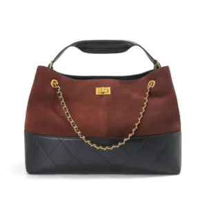 Quilted Bucket Shoulder Bag with Chain Strap for Workdays Red wine