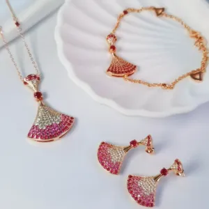 Rose Gold Tone Fan Jewelry Set