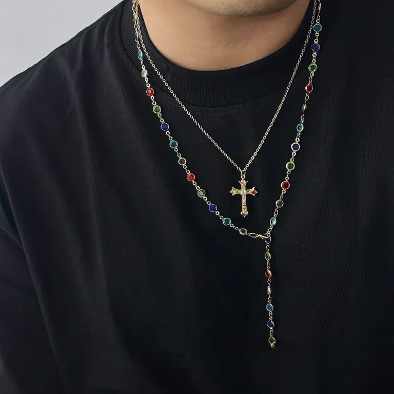 Unisex-Layered-Cross-Necklace-with-Colorful-Crystal-Tassel-20260706092010 Unisex Layered Cross Necklace with Colorful Crystal Tassel