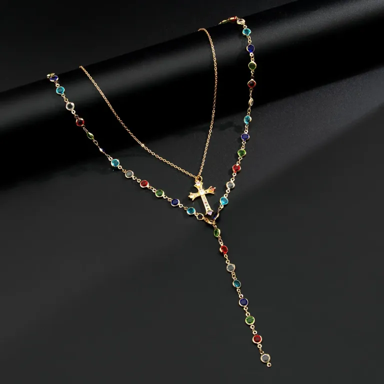 Unisex-Layered-Cross-Necklace-with-Colorful-Crystal-Tassel-20260706092012 Unisex Layered Cross Necklace with Colorful Crystal Tassel