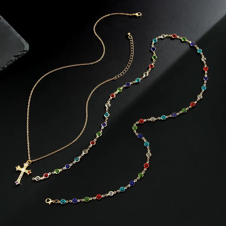 Unisex-Layered-Cross-Necklace-with-Colorful-Crystal-Tassel-20260706092014 Unisex Layered Cross Necklace with Colorful Crystal Tassel