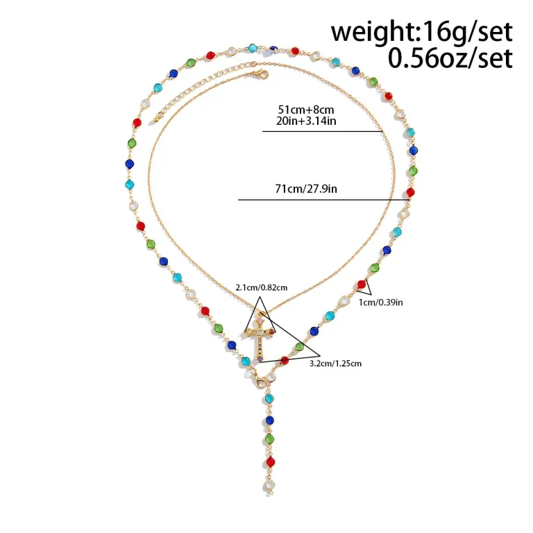 Unisex-Layered-Cross-Necklace-with-Colorful-Crystal-Tassel-20260706092022 Unisex Layered Cross Necklace with Colorful Crystal Tassel