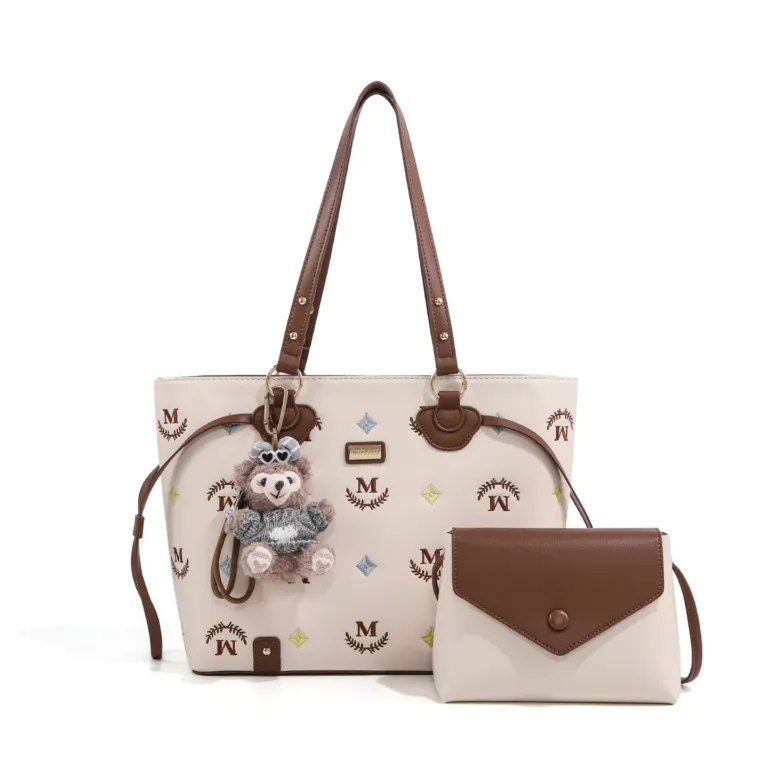 Vintage Embroidered Tote Bag Set with Charm Detail