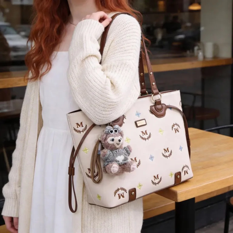 Vintage Embroidered Tote Bag Set with Charm Detail