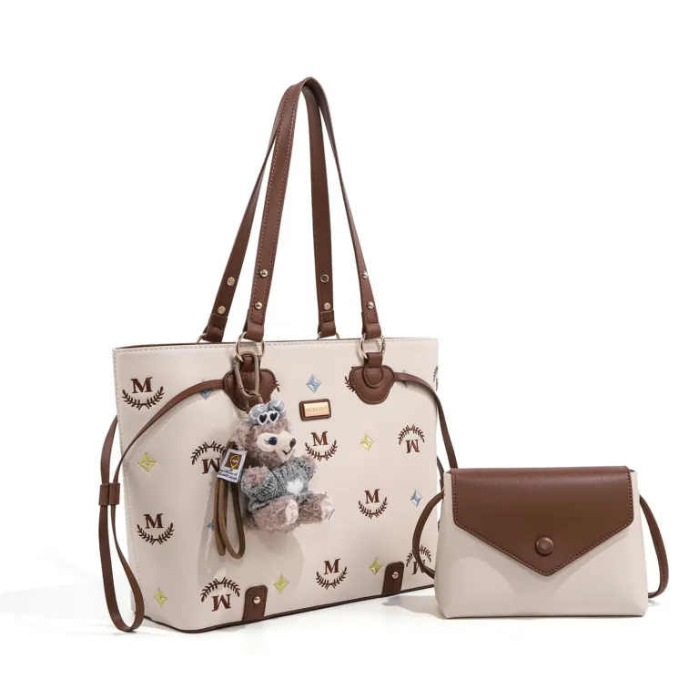Vintage Embroidered Tote Bag Set with Charm Detail