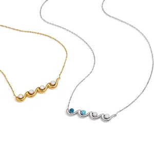 Wave Pendant Necklace with Crystal Accents for Everyday Shine