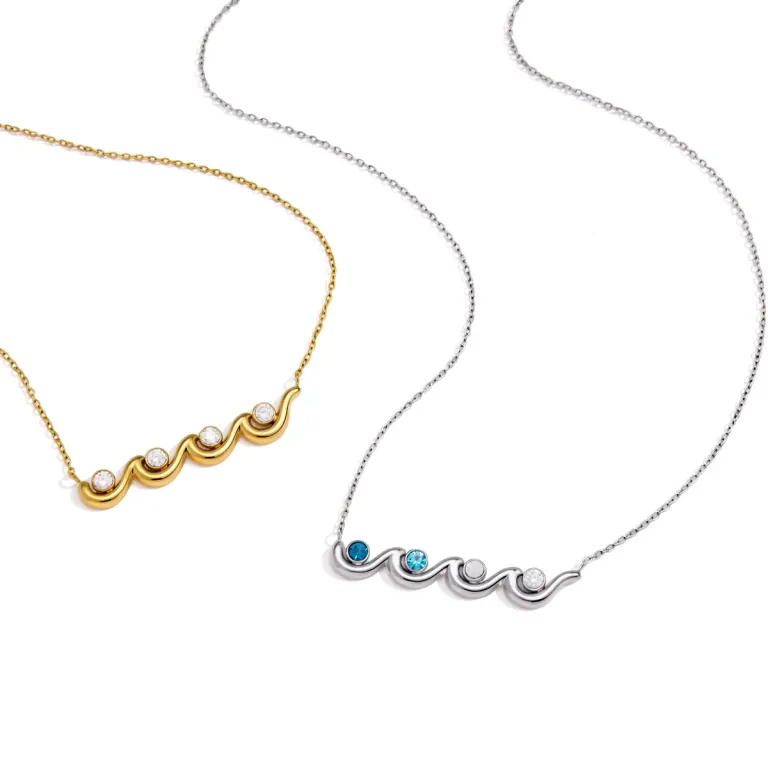 Wave Pendant Necklace with Crystal Accents for Everyday Shine