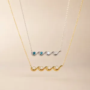 Wave Pendant Necklace with Crystal Accents for Everyday Shine