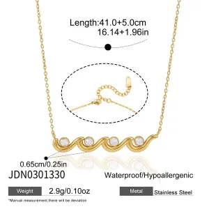 Wave Pendant Necklace with Crystal Accents for Everyday Shine Gold