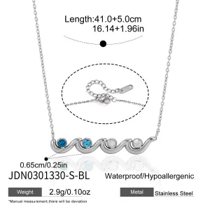 Wave Pendant Necklace with Crystal Accents for Everyday Shine Silver